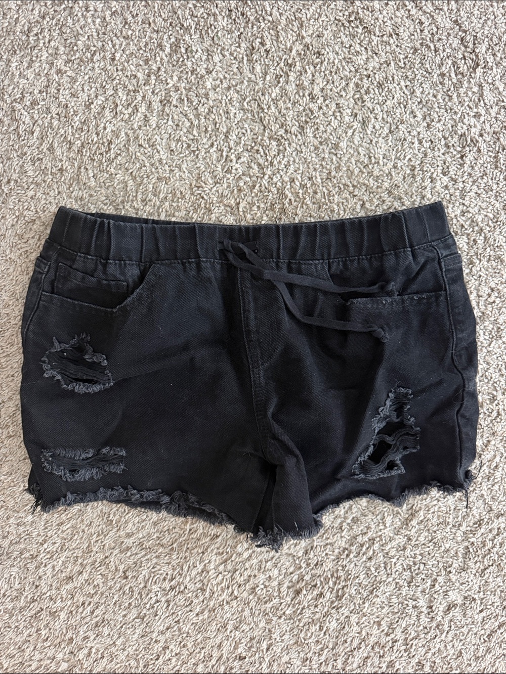 YMI Black High-Waist Distressed Drawstring Shorts
